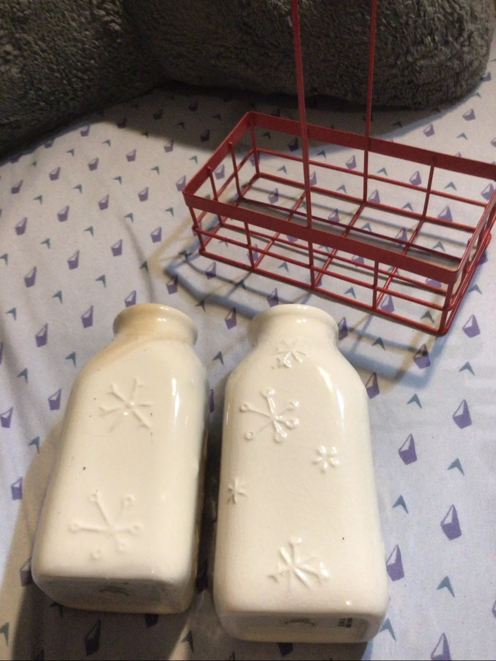 Christmas Snowman Salt Pepper Shakers Ceramic with Holder